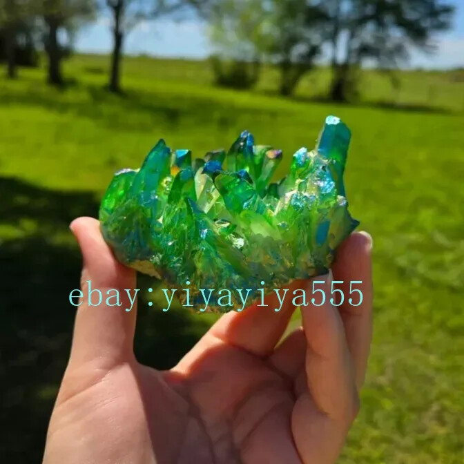 90-120G Green Angel Aura Quartz Crystal Cluster Titanium Crystal Geode Chunk
