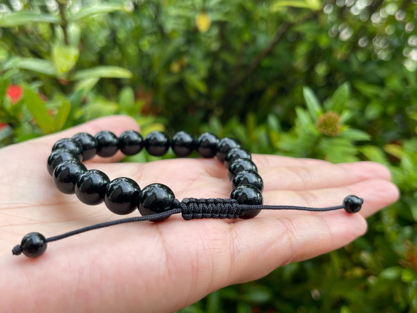 Grade A++Black Tourmaline Crystal Adjustable Bead Bracelet 10mm,Genuine Bracelet