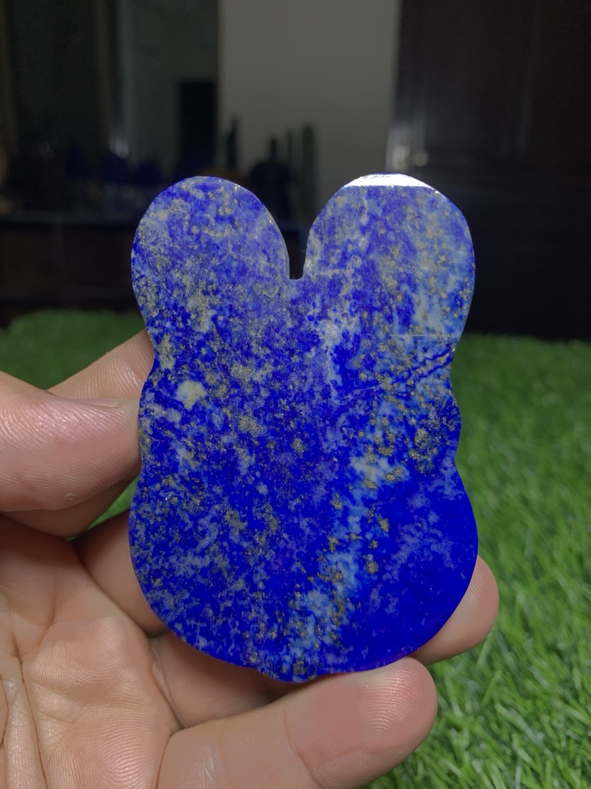 Natural Lapis Lazuli Bunny Carving Flat Pocket Stone Gemstone Rabbit 60g 74mm