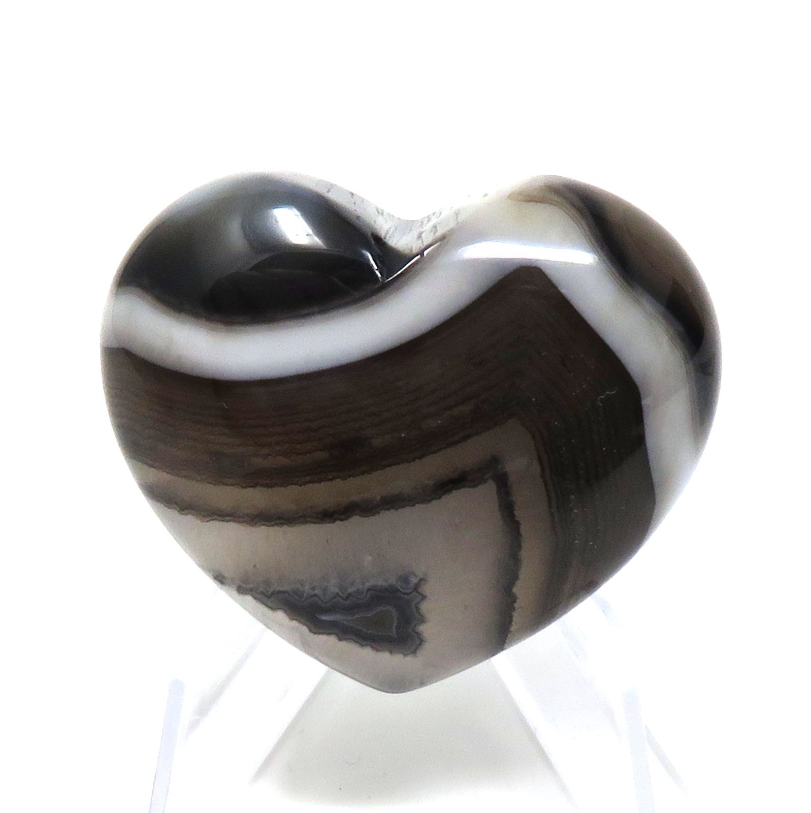 Black Banded Agate Stone Heart #1207-40mm x 35mm x 15mm or 1.57″ Pocket Gemstone
