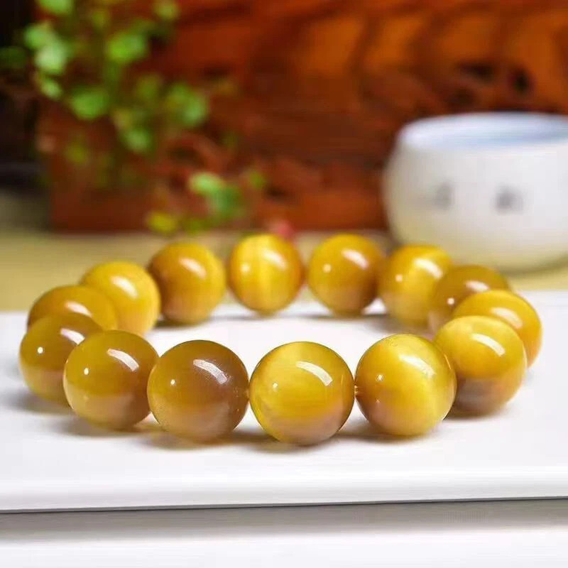 Genuine Natural Gold Tiger Eye Gemstone Beads Woman Bracelet AAAA 16mm