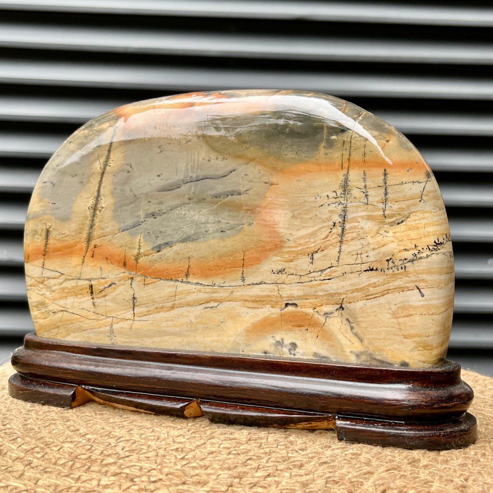 3 lb Landscape Stone Art Anniversary Gift Display w/ Wood Decor