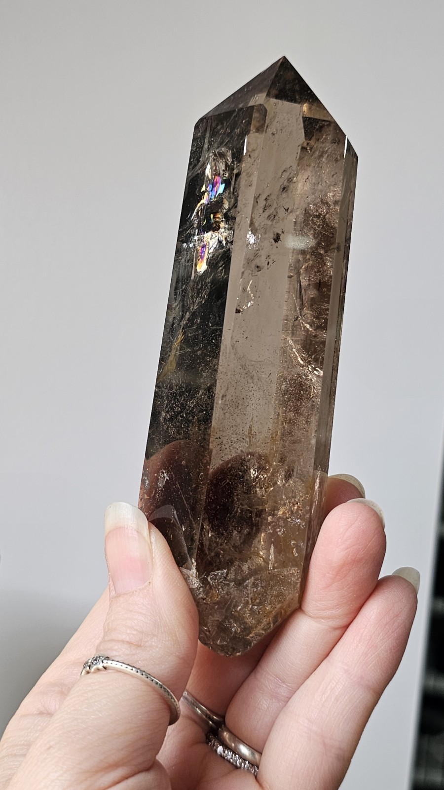 A Grade Smokey Quartz Freeform On Wood Root Base Point 261g 15.5cm smoky