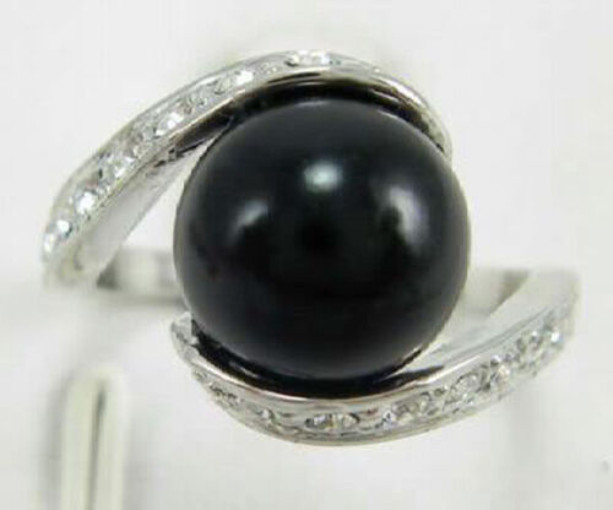 New Fashion Black Agate Onyx White Gold Plated Inlay Crystal Ring Size:18/19mm