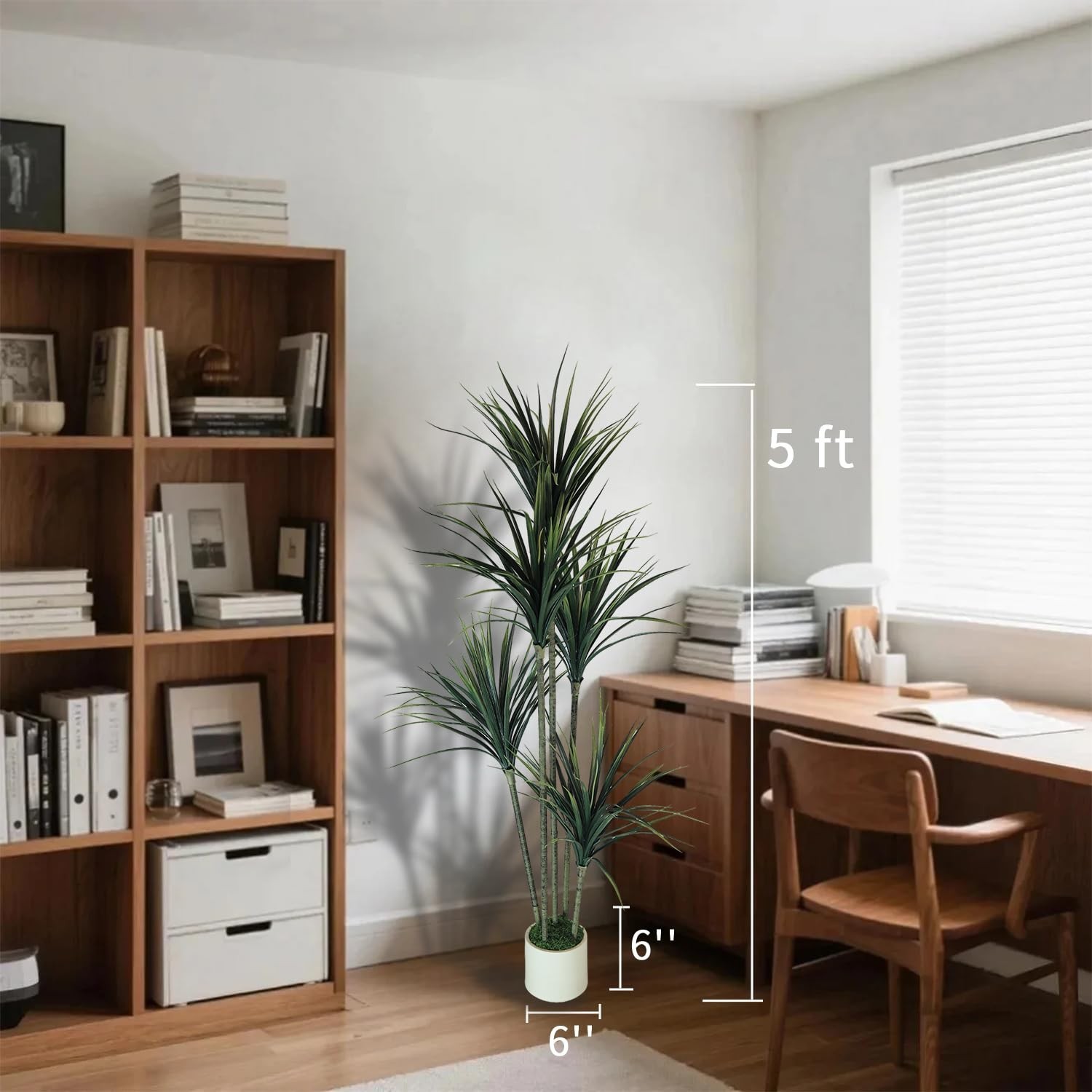 5FT Artificial Dracaena Tree: Realistic Fake Plant with White Planter – Lifel…