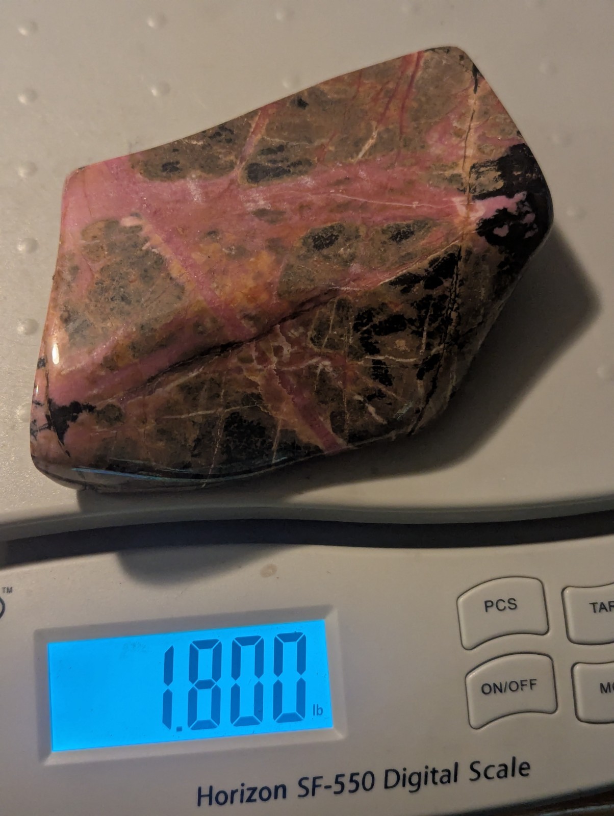Large Fully Polished Rhodonite Freeform Display Slab Tumbled Stone Big Pink
