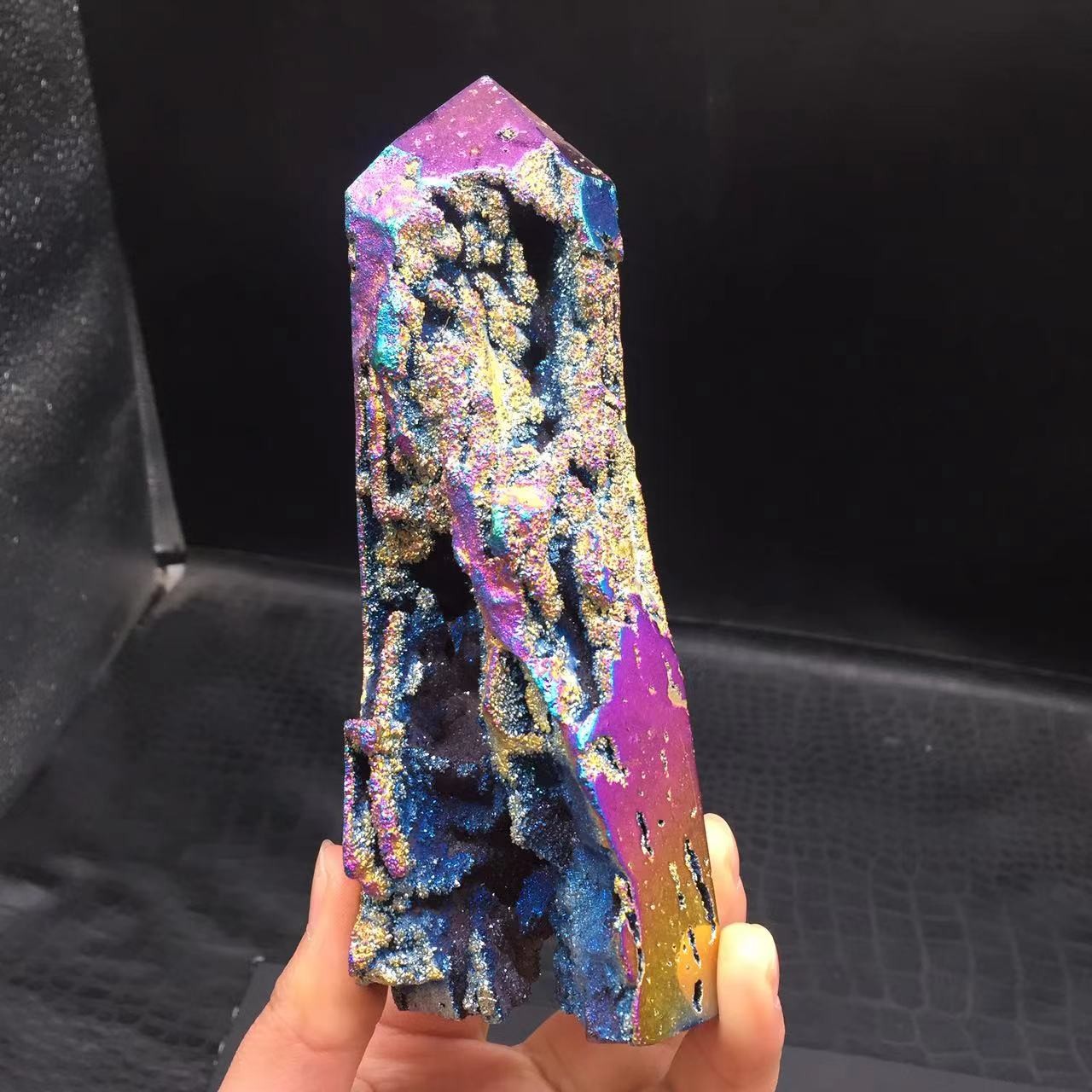 Angel Aura Natural Sphalerite Crystal Geode Point Pillar Healing Decorate