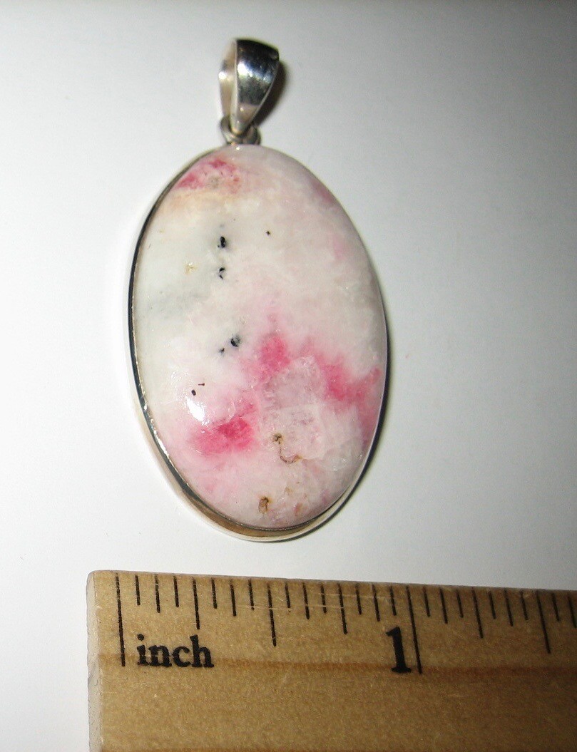 34x23mm RARE! POLISHED NATURAL TUGTUPITE STONE MINERAL SILVER PENDANT ~ 10.1g *A