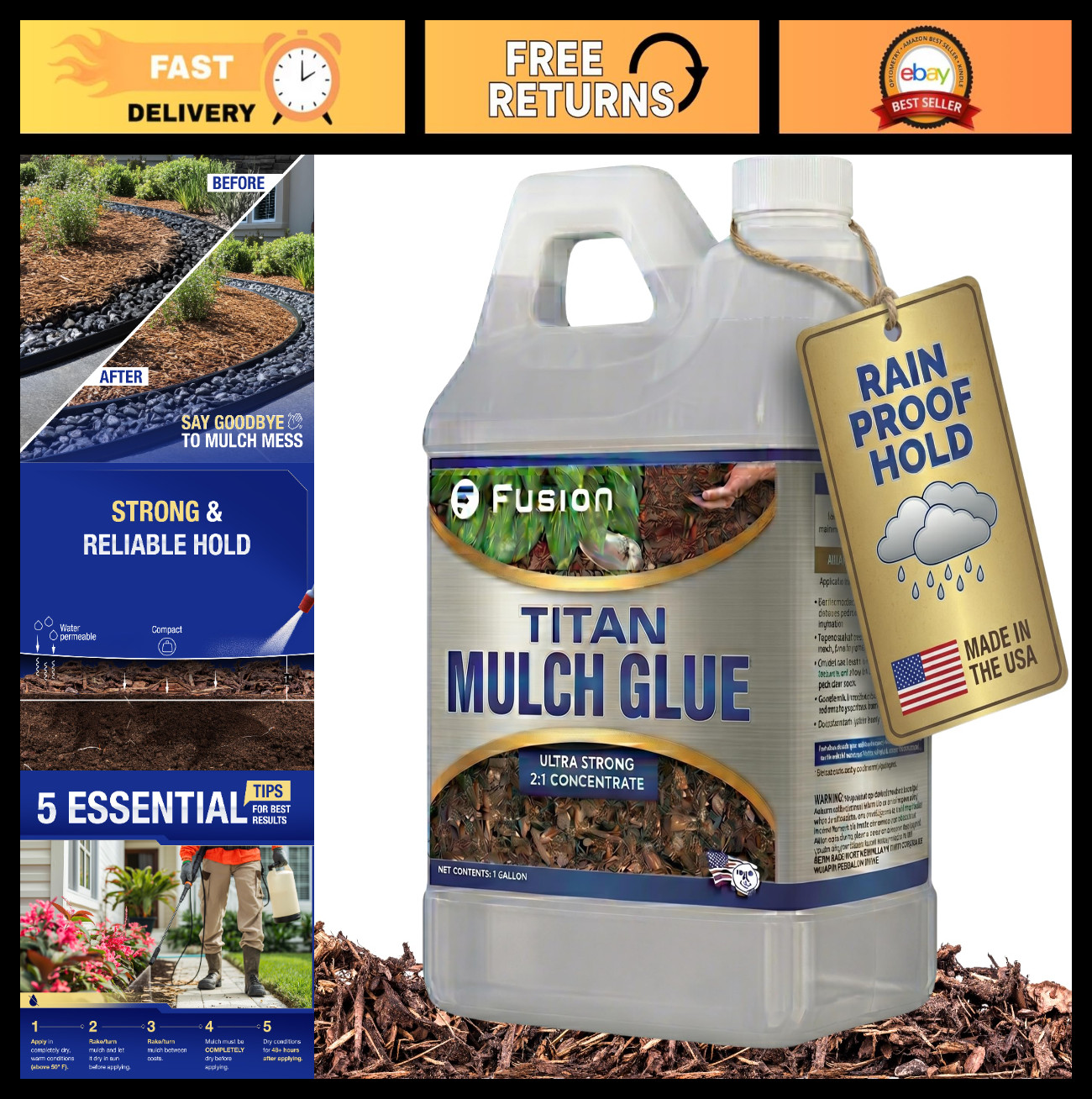 Fast-Dry Non-Toxic Mulch Glue for Landscaping – Strong Stabilizer for Rocks & Ga