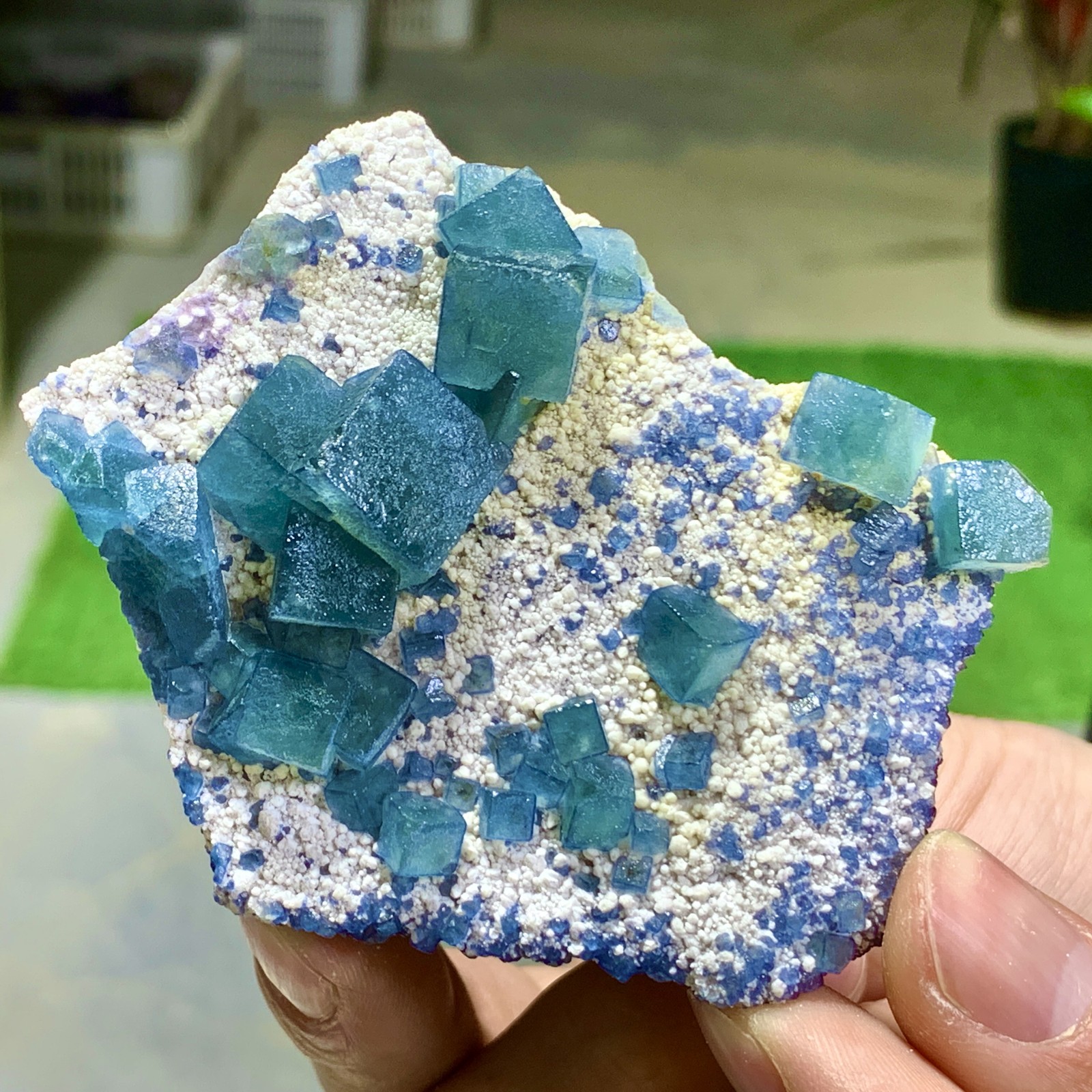 130G Rare transparent green cubic fluorite mineral crystal sample