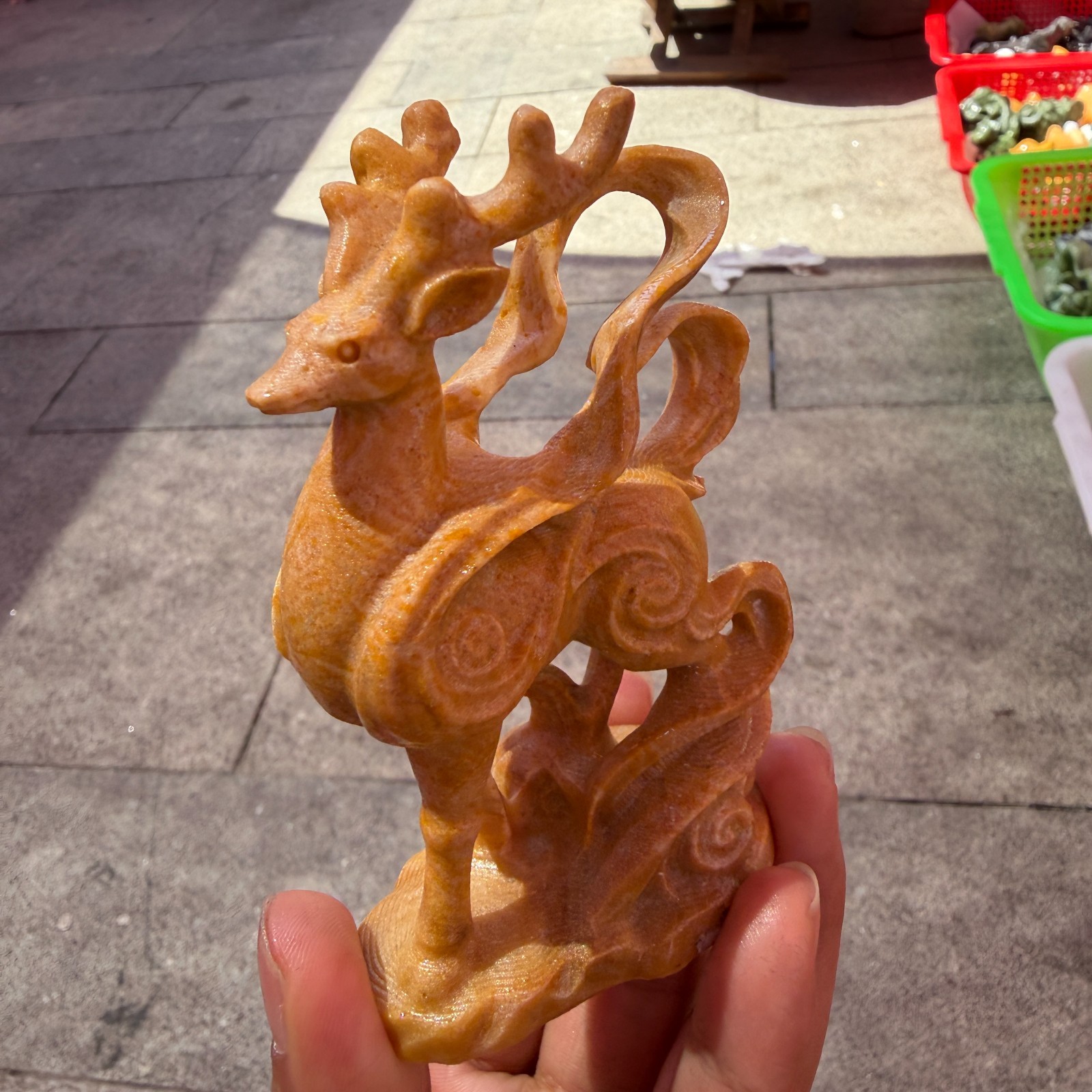 1pc Natural yellow jade Crystal Carved deer skull Stone Decor gift