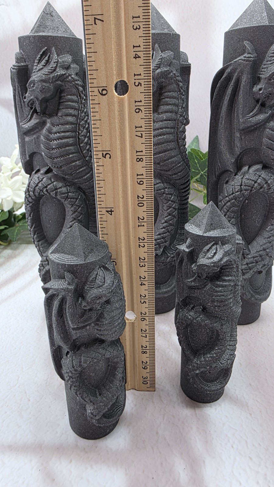 Shungite Dragon Towers Lot of 5 Hand Carved Dragon Obelisks, Protection Groundin