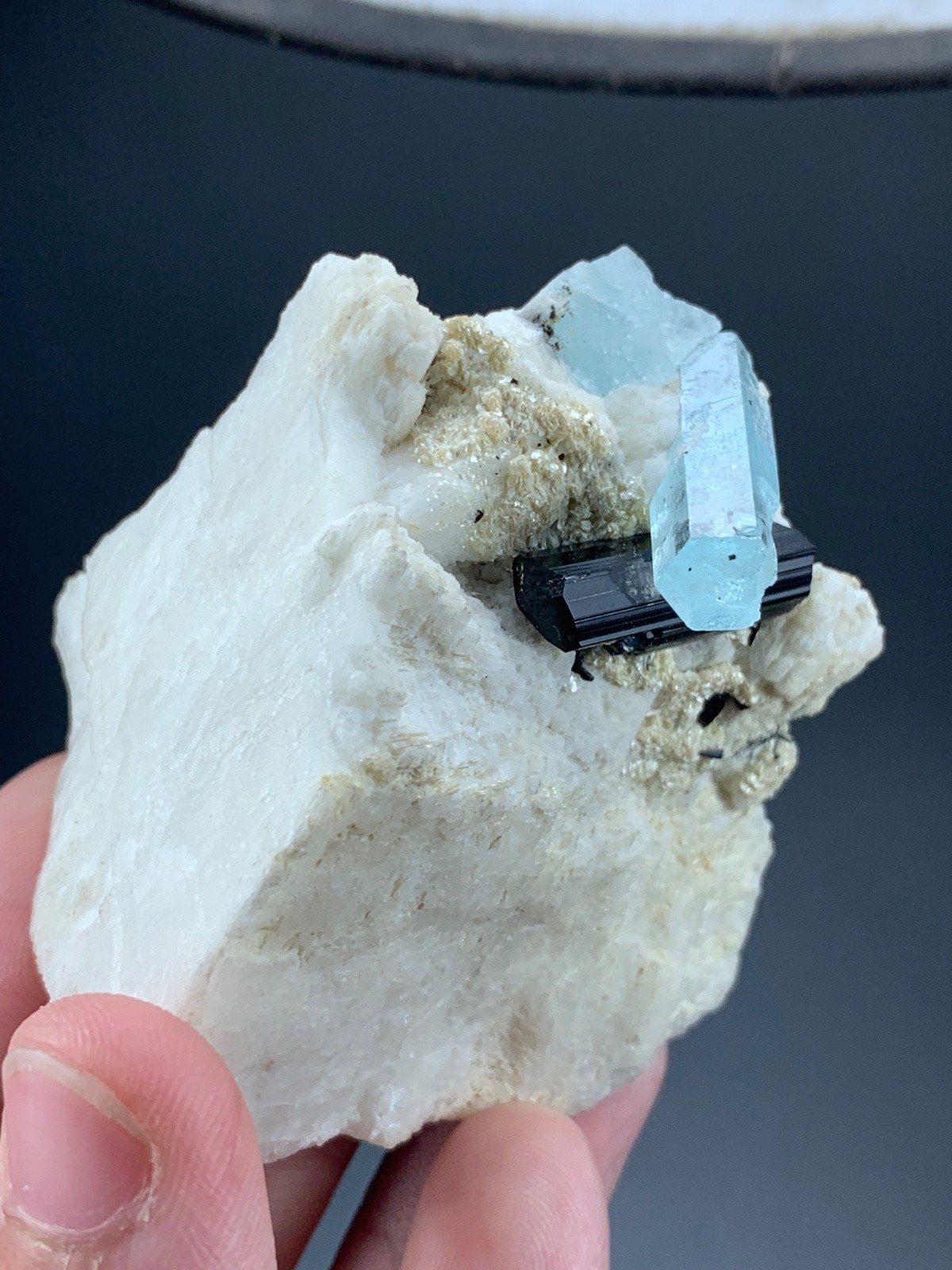 Aquamarine With Black Tourmalin Crystal Feldspar From Pakistan (114 Grams)