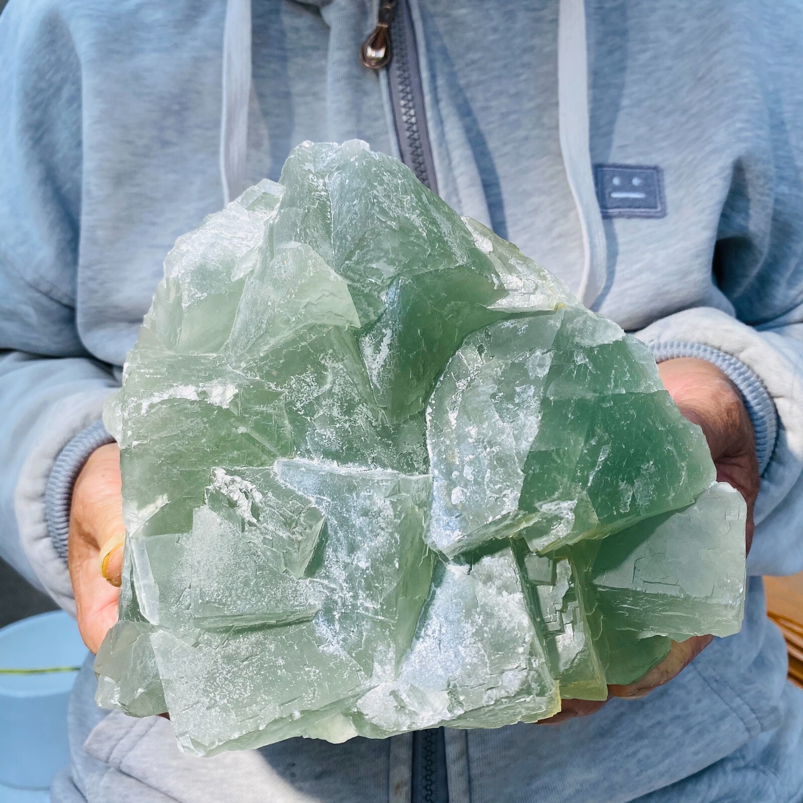 7.0LB Large Natural Light Green Fluorite Cubic Crystal Rough Healing Specimen