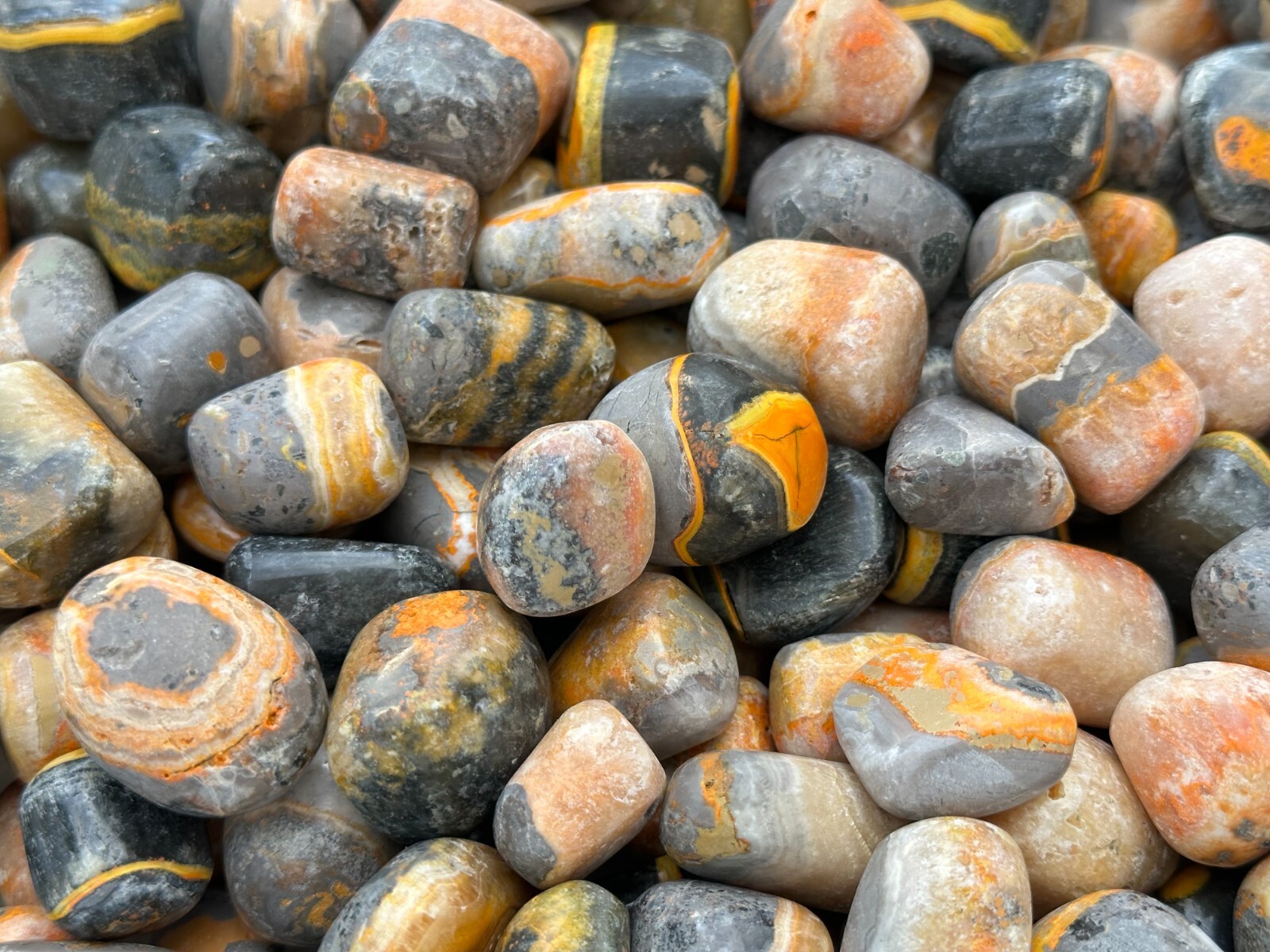 Grade A++ Bumblebee Jasper Tumbled Stones, 0.85-1″ Tumbled Bumblebee Jasper