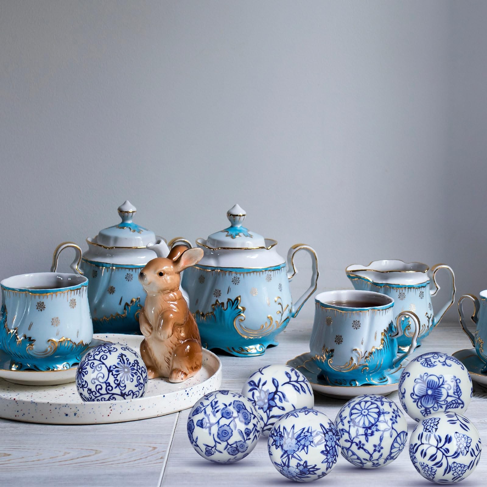 Vesici 9 Pcs Blue and White Porcelain Balls Decorative Chinoiserie Orbs for…