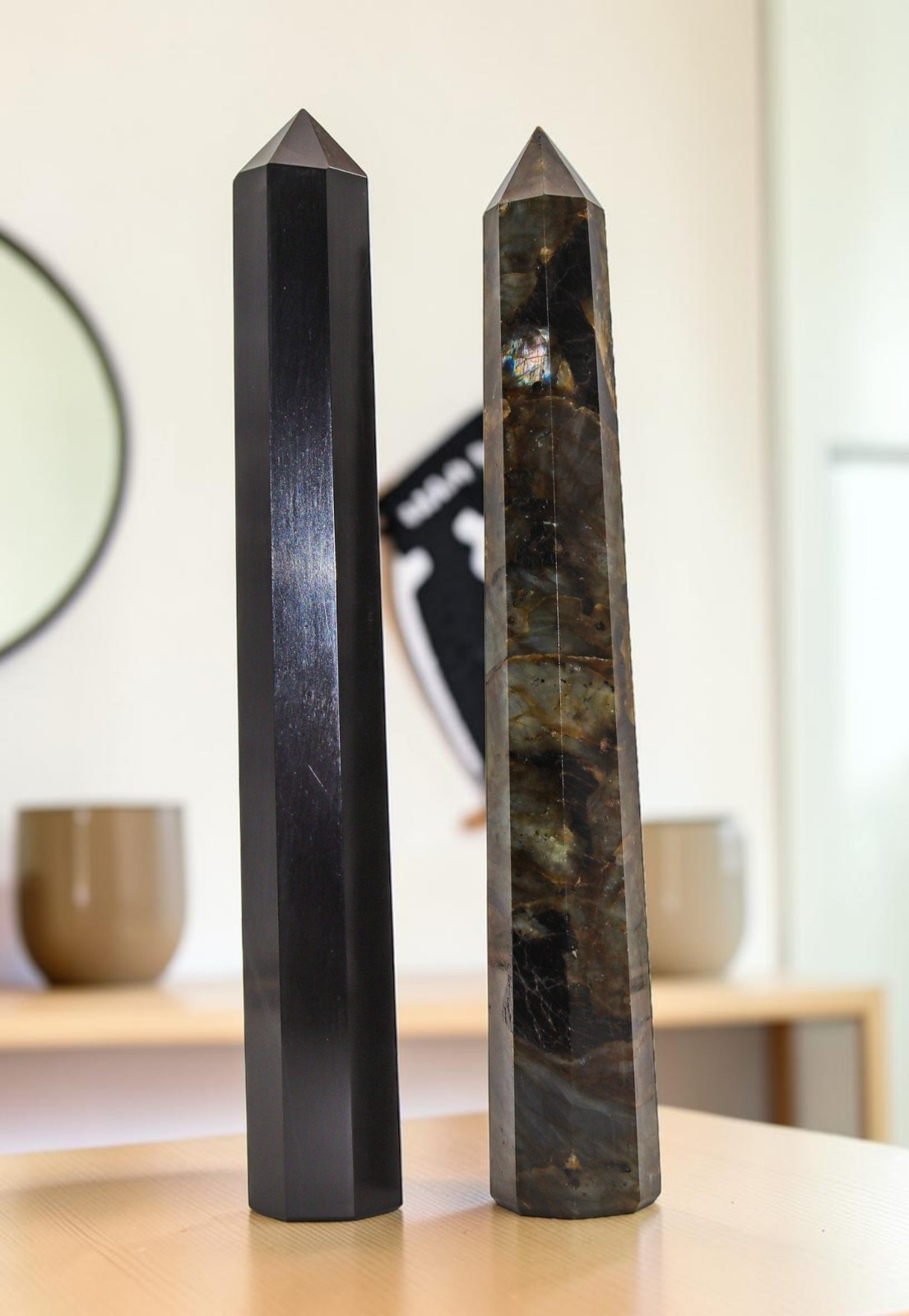 Combo Set Obelisk Tower Tourmaline / Labradorite Crystal Healing Stone Decor