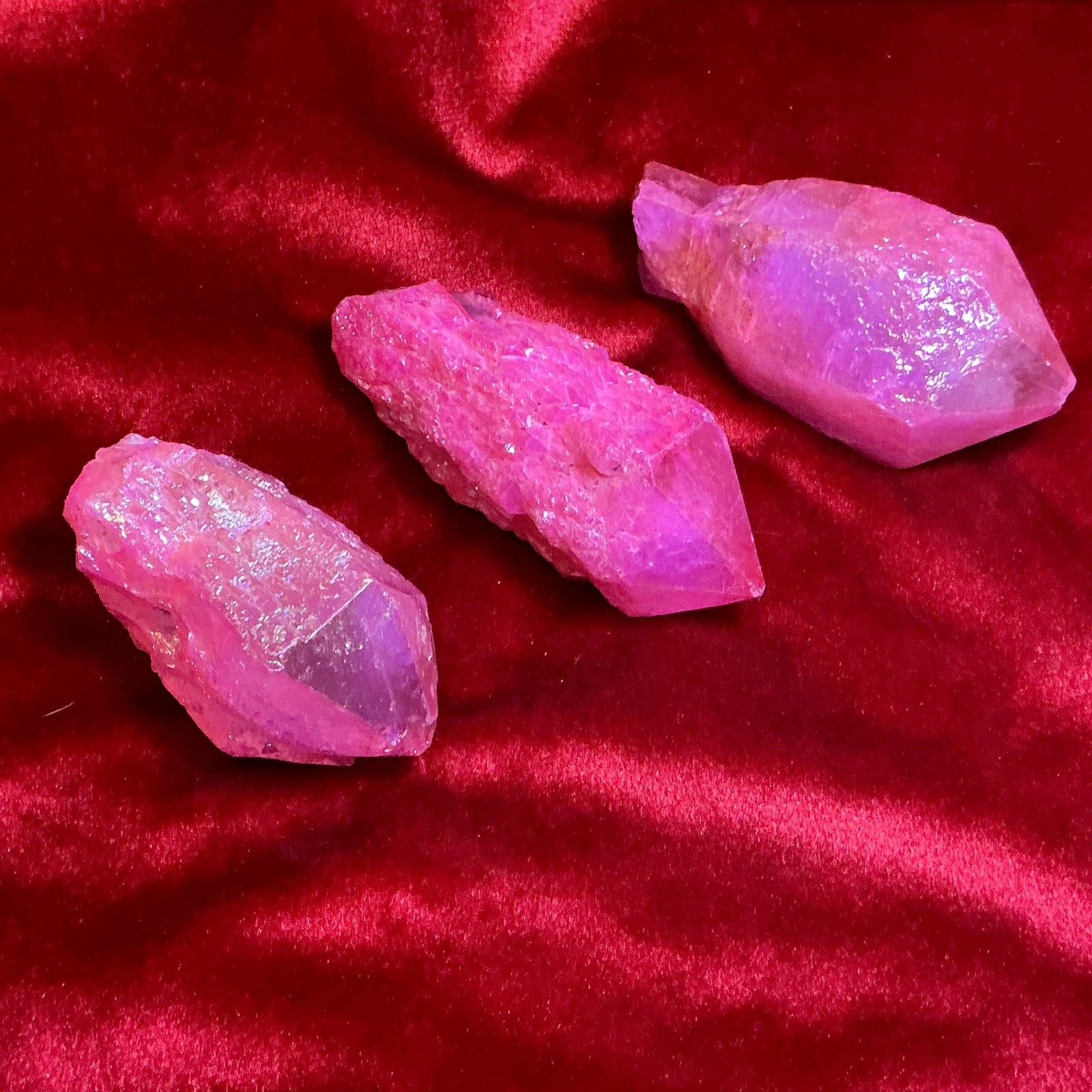 Pink Aura Elestial Quartz Crystal Cluster 3 Piece Set ~ 11 oz. Total Weight