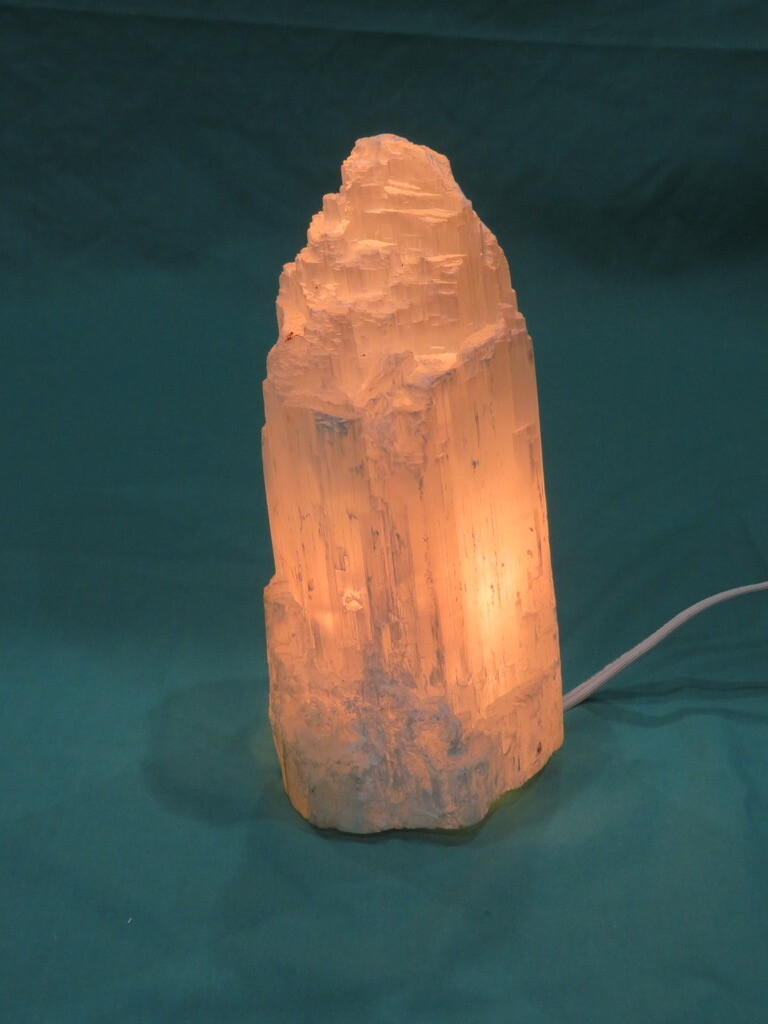9″ Selenite Table Lamp White Crystal Tower Healing Mood Light Strengthens Memory