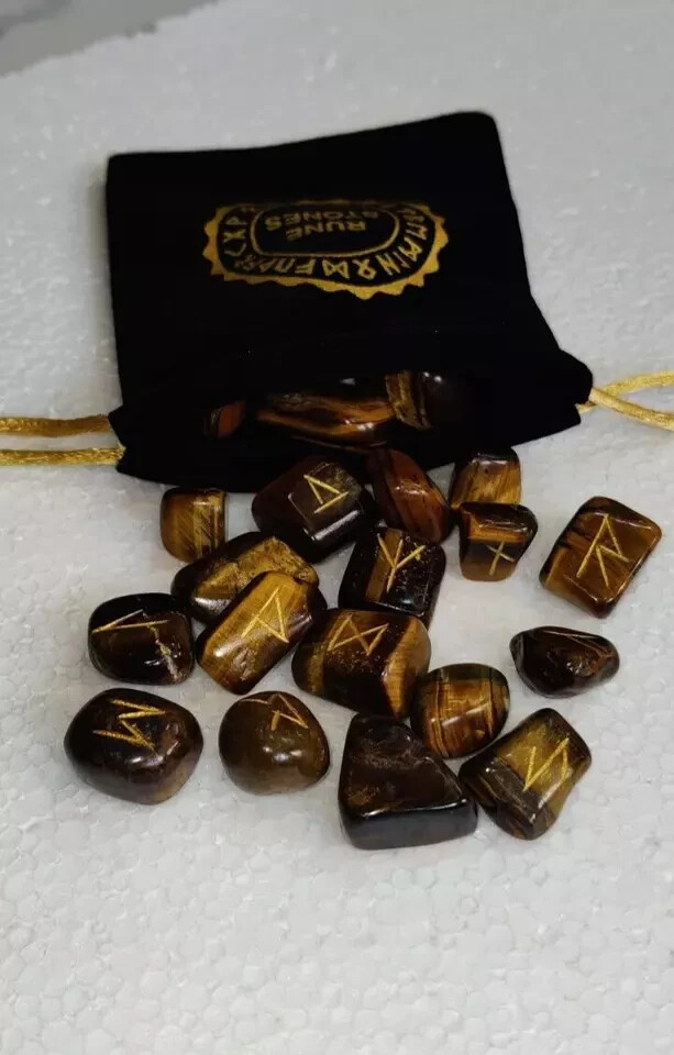 Natural Tigers Eye Runes 25pcs Stone Set Crystal For Home Décor Jewelry Making