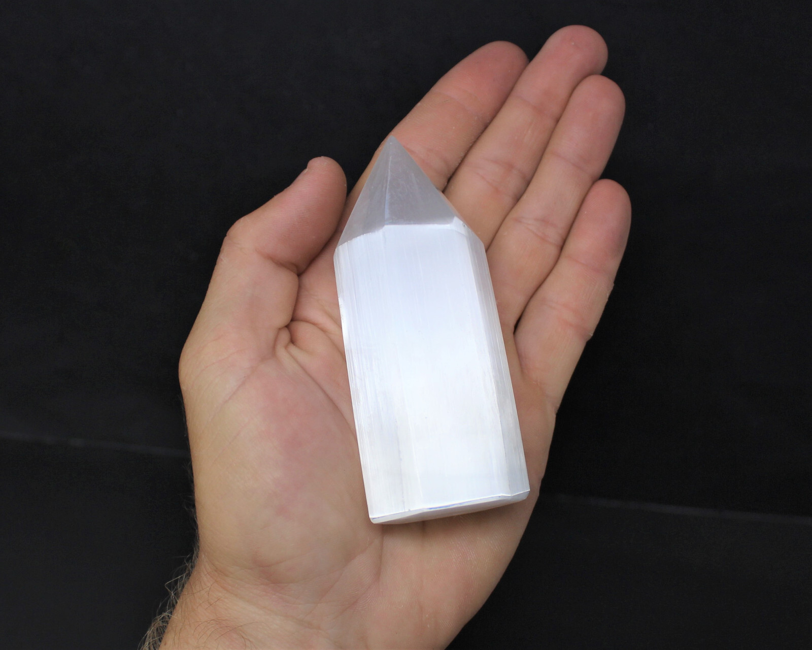 White Selenite Generator 4″ Tall (Selenite 6-Sided Crystal Point, Tower)