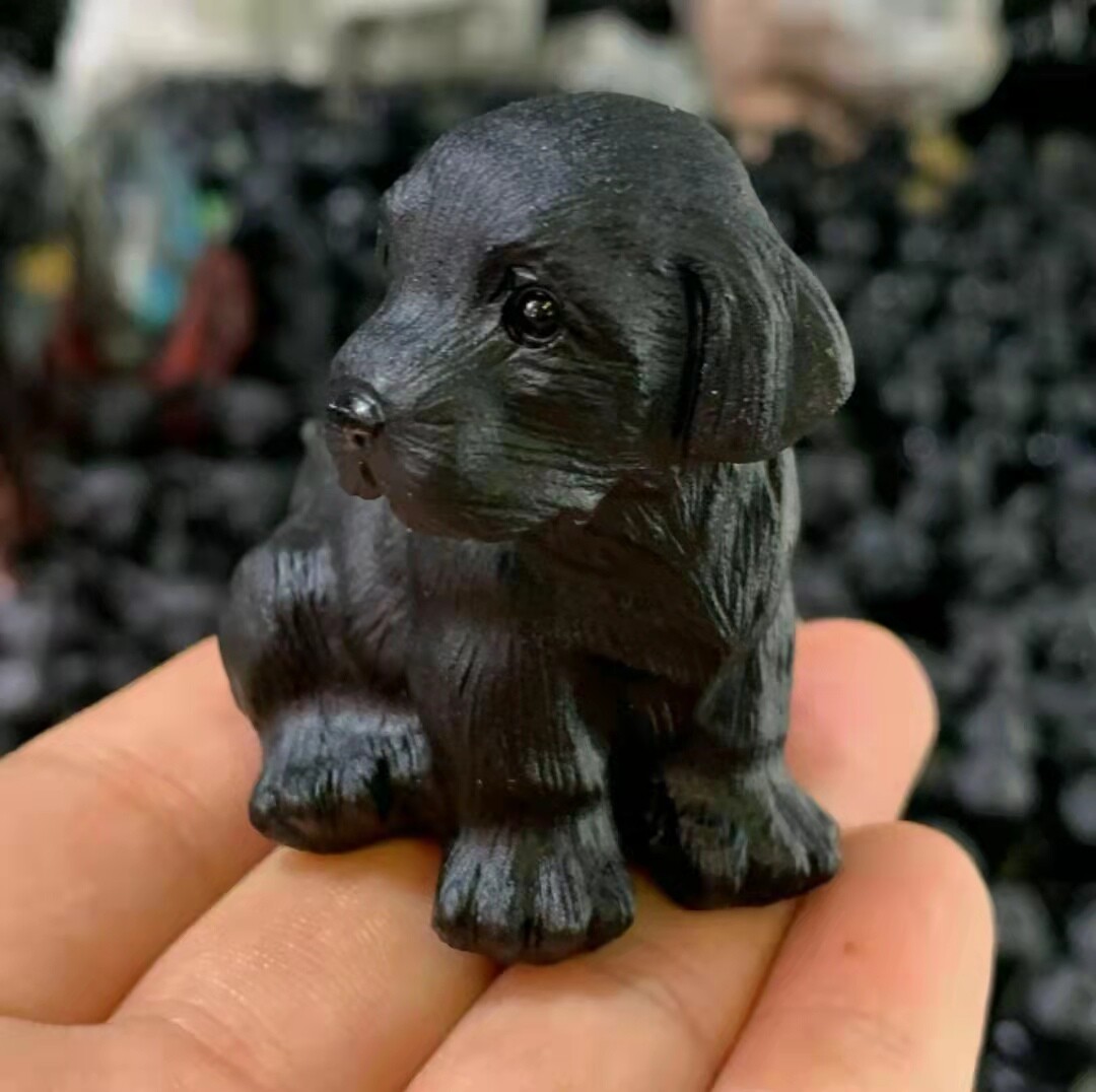 2″ Natural Obsidian Quartz Crystal carving dog Skull Healing decoration gift 1pc