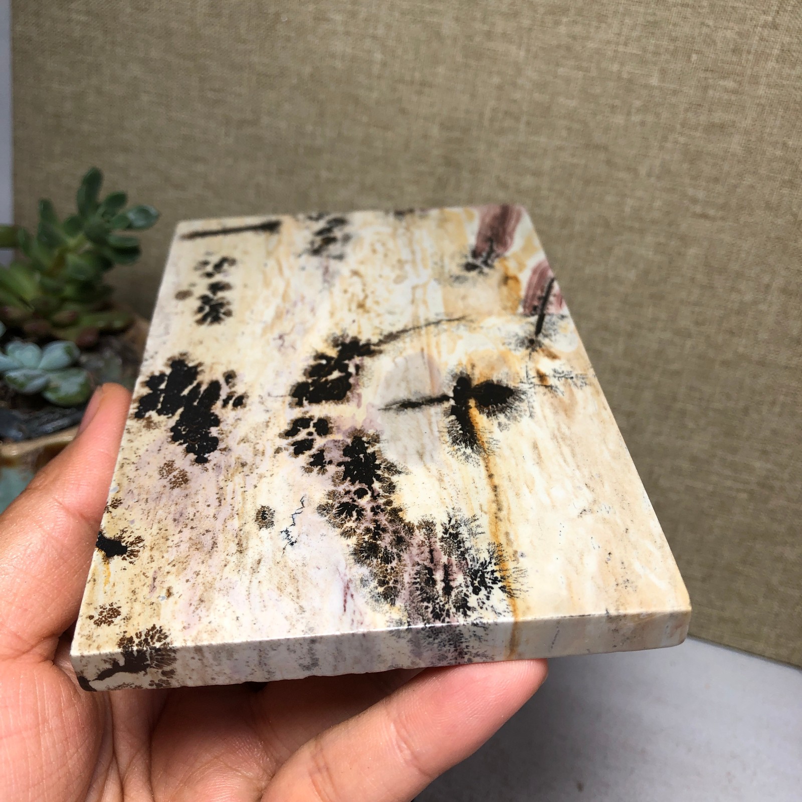 Natural Chinese painting stone crystal ornaments pictographic landscape A5063