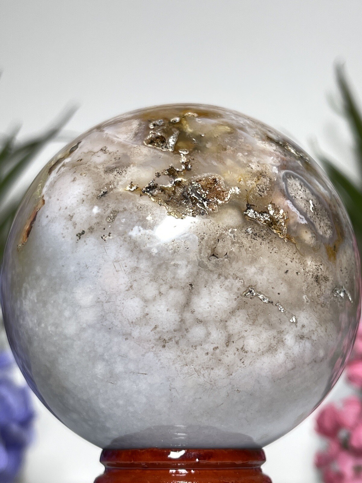 61mm FLOWER AGATE SPHERE – Mineral Cherry Blossom Pink Blue Chakra Witch Crystal