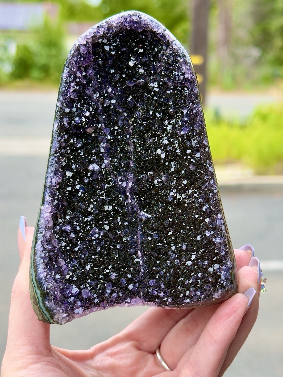 Uruguay Amethyst Geode Cut Base Dark Purple Druzy Crystal Cluster 1.2lb