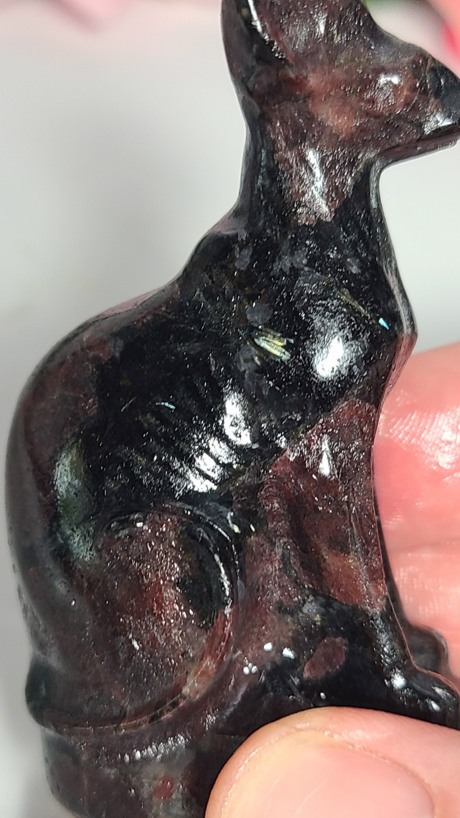 3″ 108g Garnet Arfvedsonite Egyptian Hairless Cat Crystal Stone Carving Statue