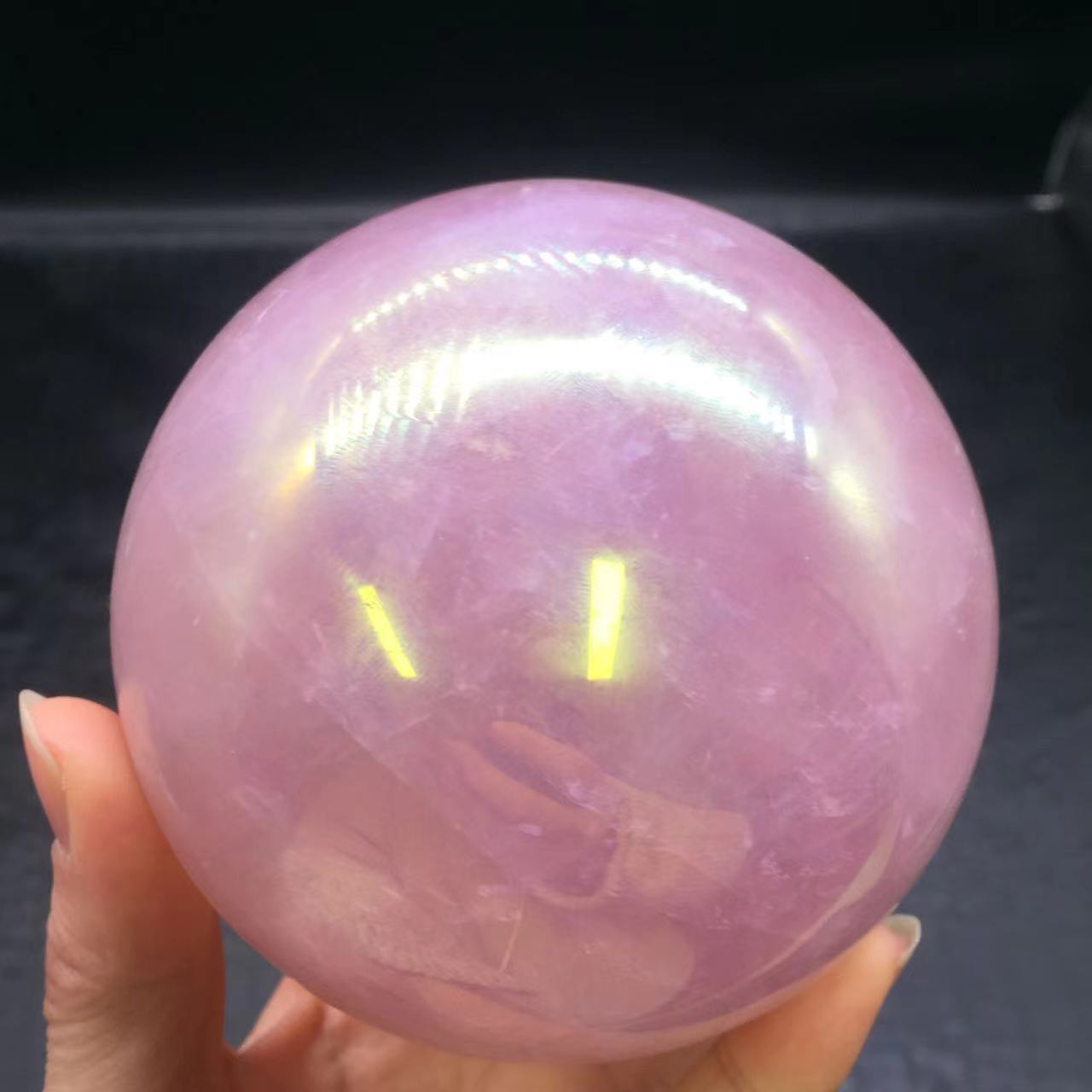 Rainbow Aura Angel Ball Natural Pink/Rose Quartz Sphere Healing Decorate + Stand