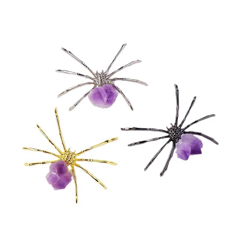 Mix Natural Spider 10pcs Crystal Quartz Skull Alloy l Reiki Random Gift 50mm
