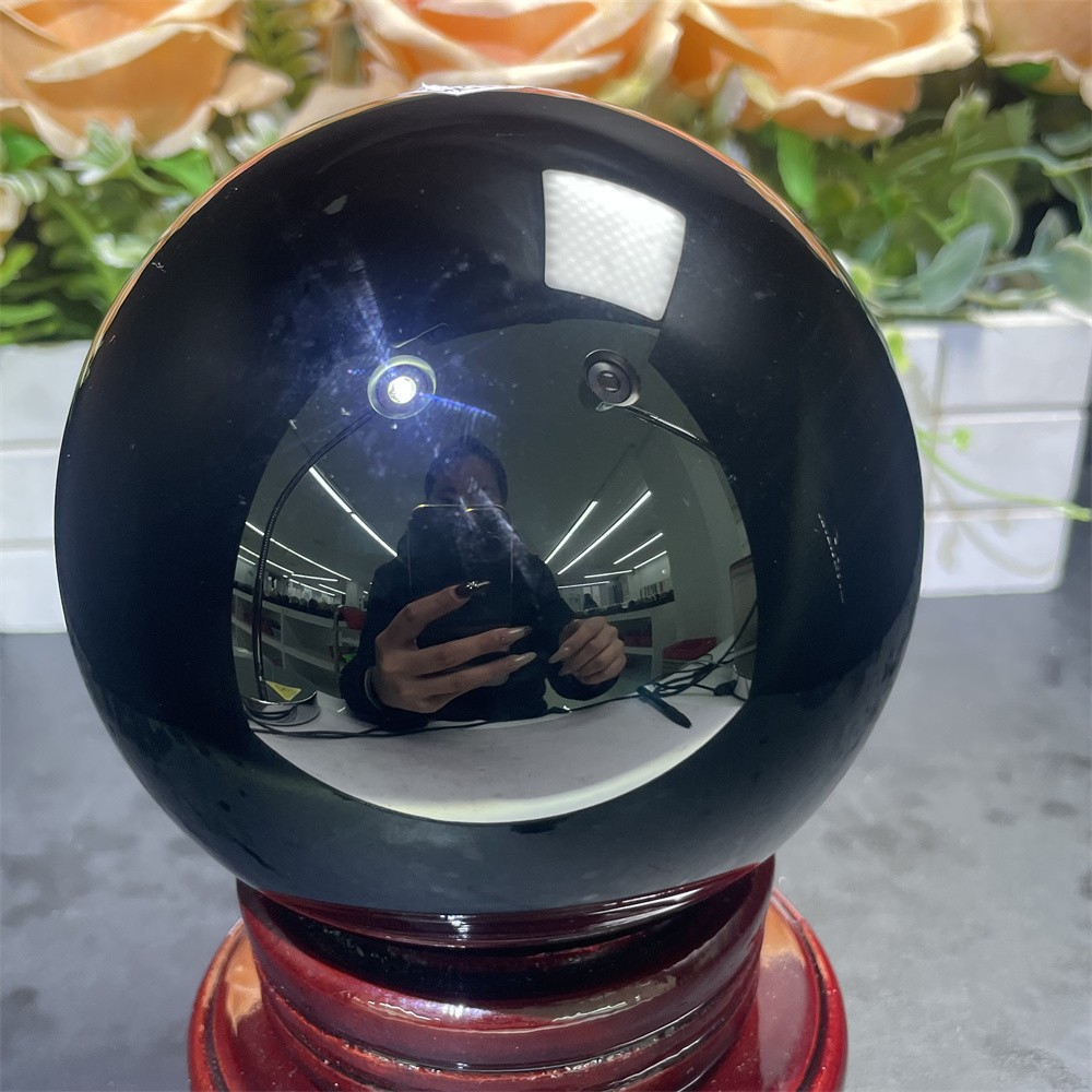 3.4LB 3.9″Natural Black Obsidian Sphere Ball Crystal Heal Reiki Quartz Decor