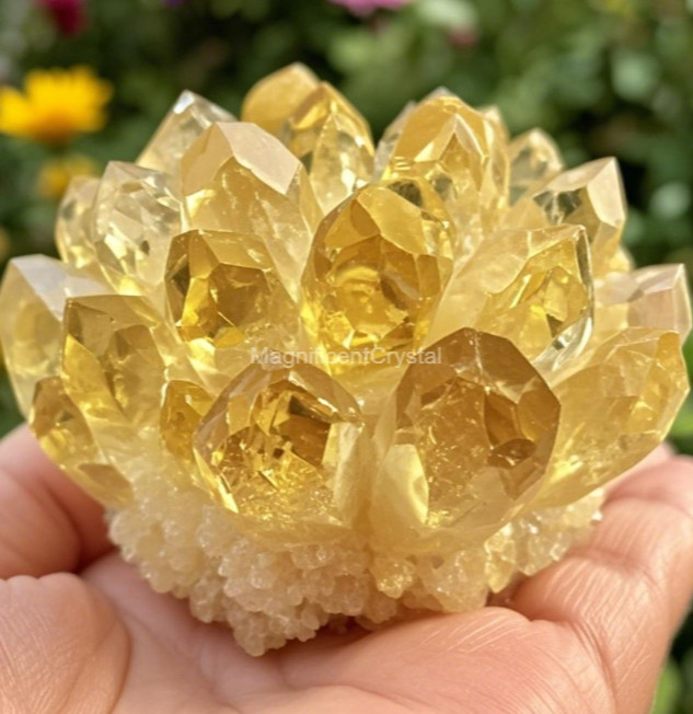 Rare Golden Citrine Crystal Cluster Aura Mineral Specimen Spiritual Healing Deco