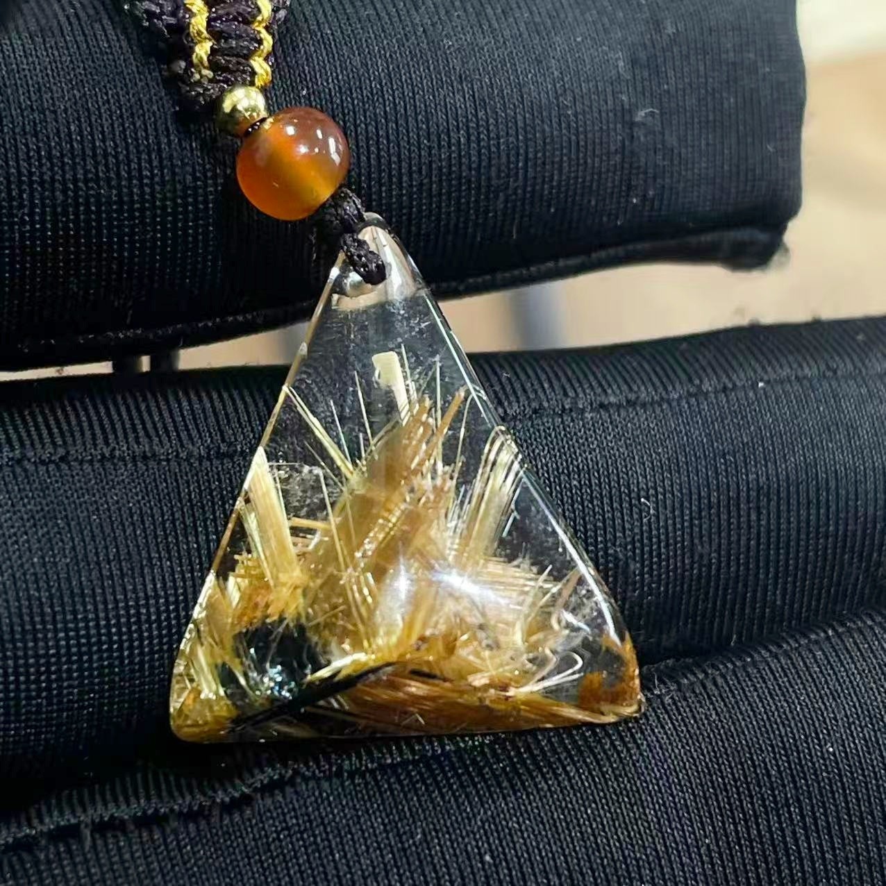 9.0g Natural Gold Hair Rutilated Quartz Crystal Pendant Reiki Healing Gift