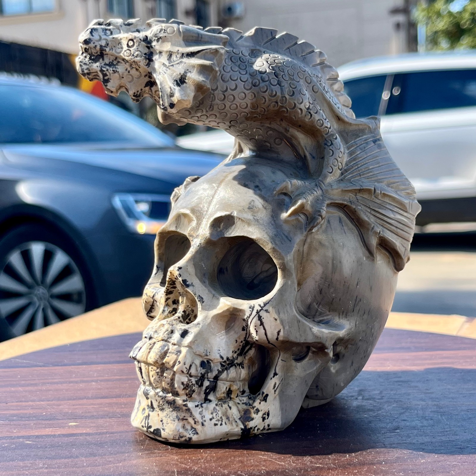 Gothic Crystal Dragon Skull Statue Carved Dark Fantasy Decor Ornament 3.6 lb