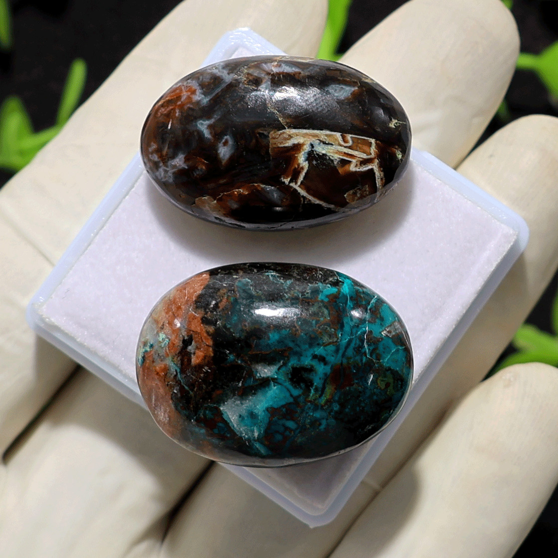Earth & Ocean Pocket Pair • Turkish Agate & Azurite Palmstones Natural Crystals