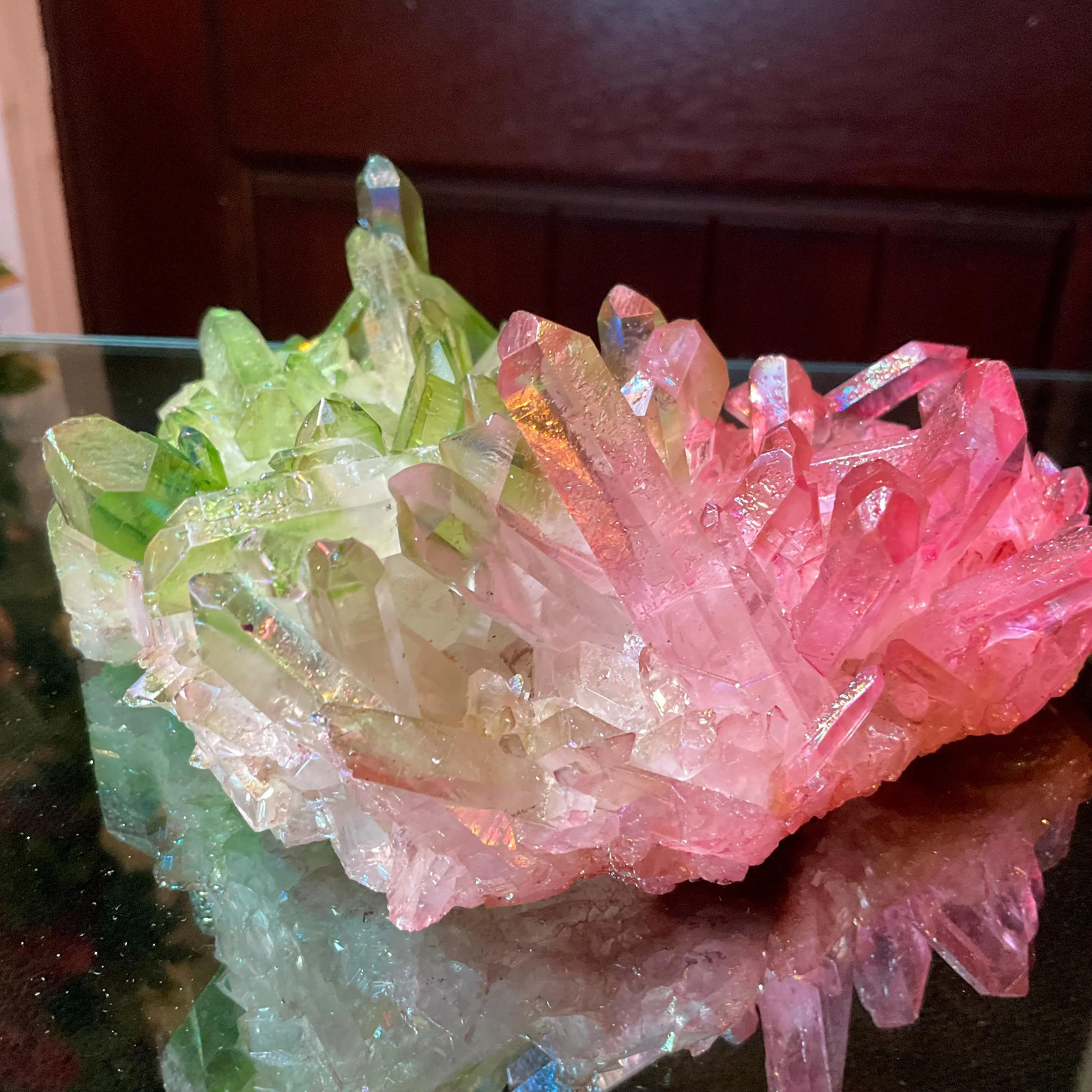 Pink & Green Aura Quartz Crystal Cluster ~ Large 1 Lb. 5 oz. ~ 6″ Long ~ Electr