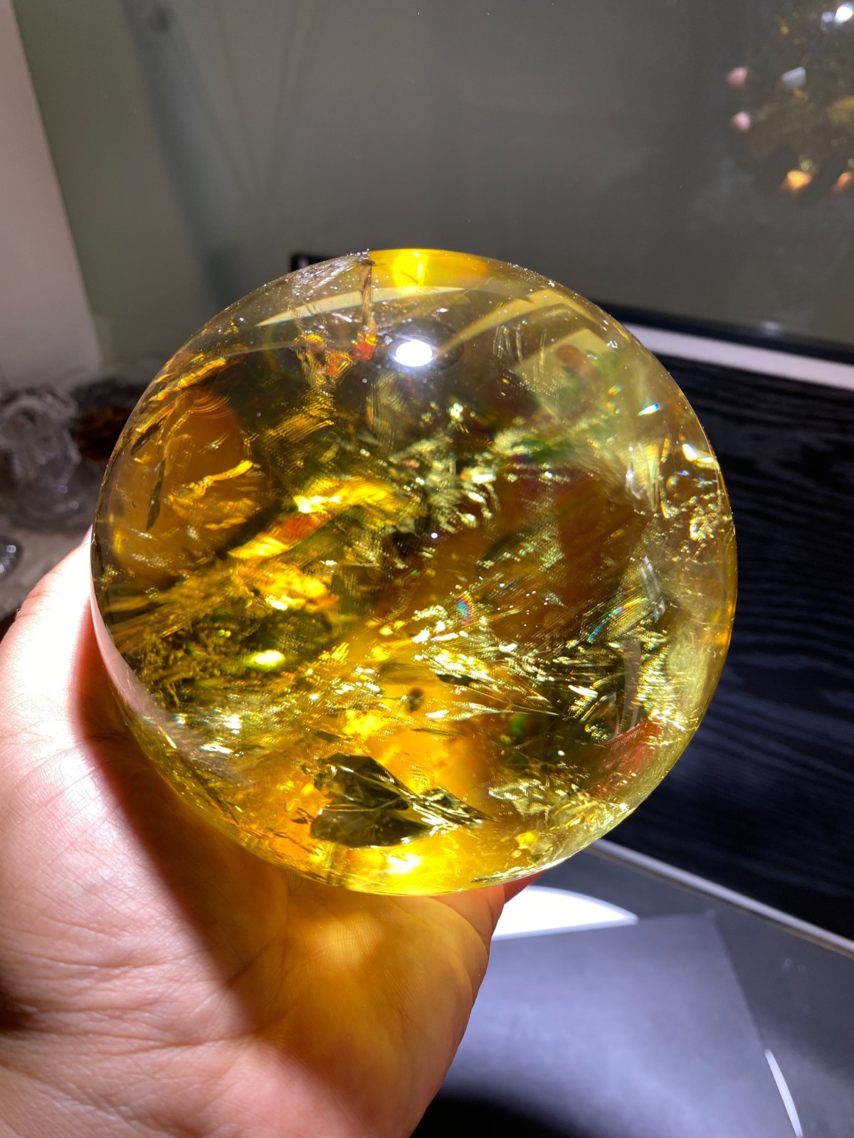 110mm TOP! Natural Rainbow Citrine ball carved Crystal Sphere reiki Heal Decor