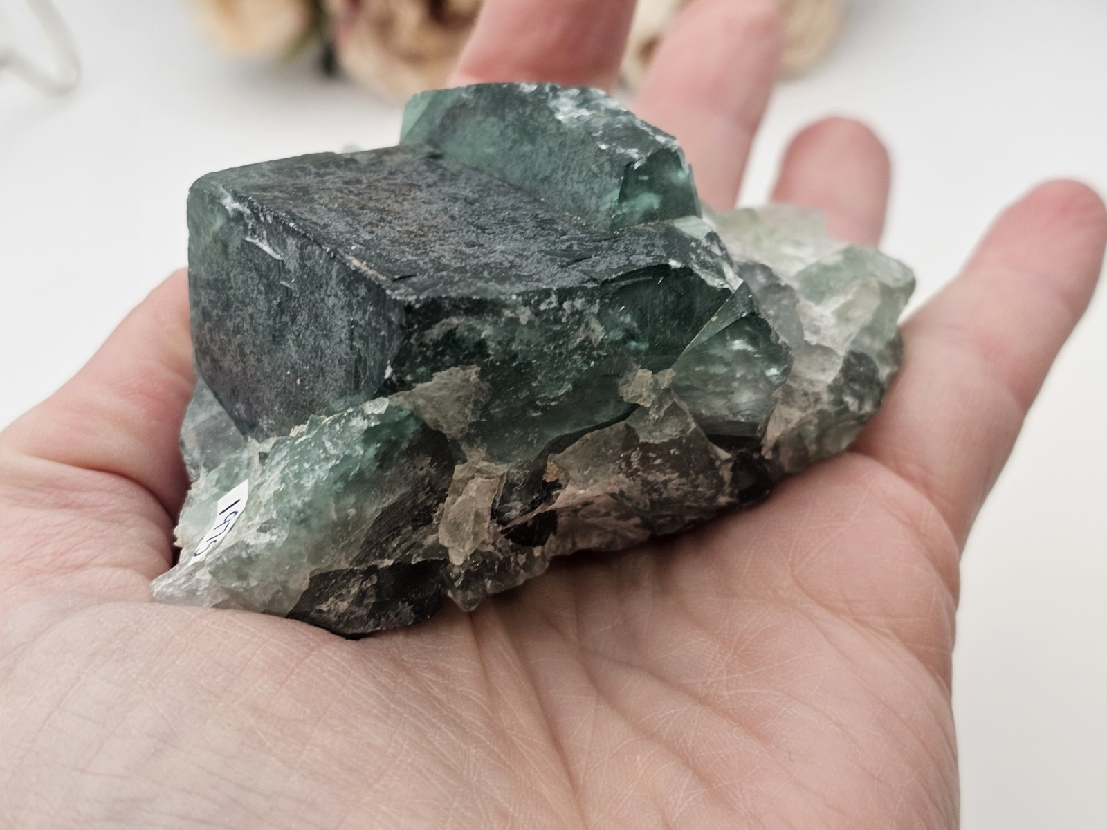 Green Teal Cubic Fluorite Specimen Rare crystal Raw 197g 7.8cm Blue