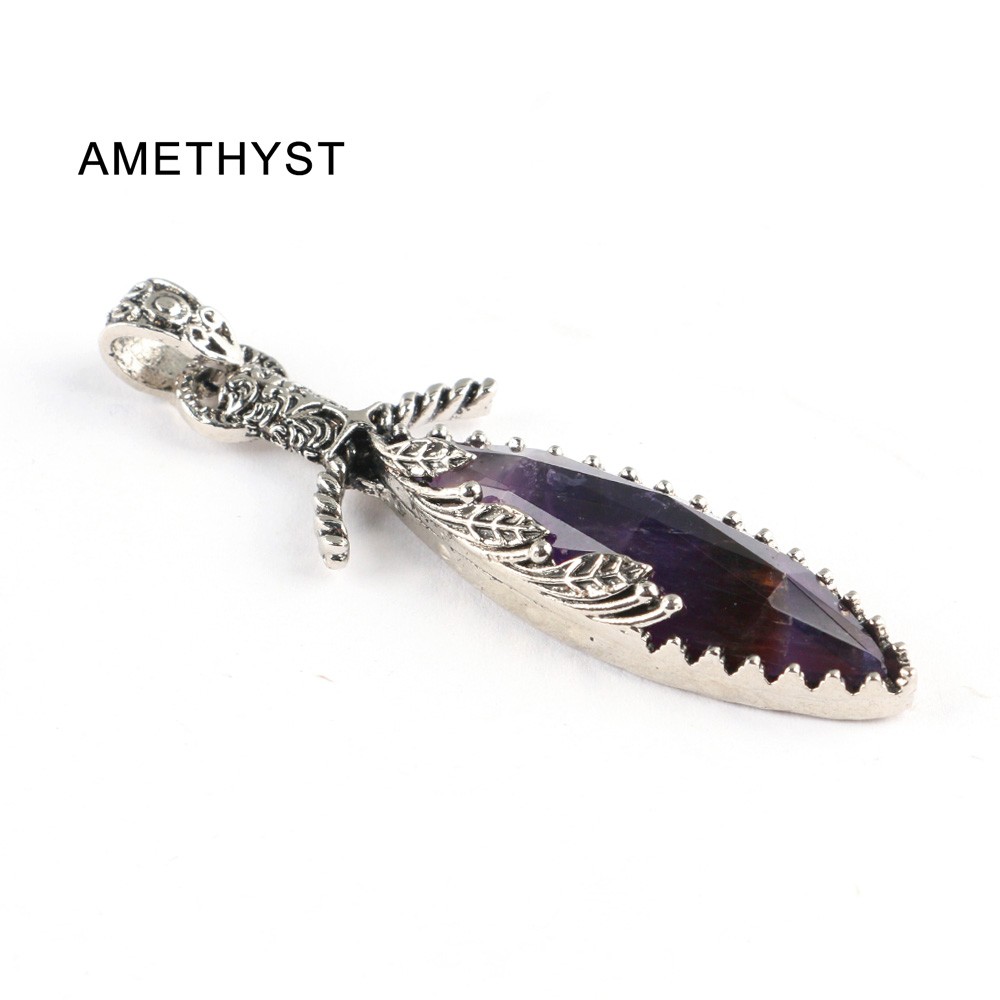 1PC Chakra Crystal Sword Shape Pendant Gemstone Healing Reiki Stone for Necklace