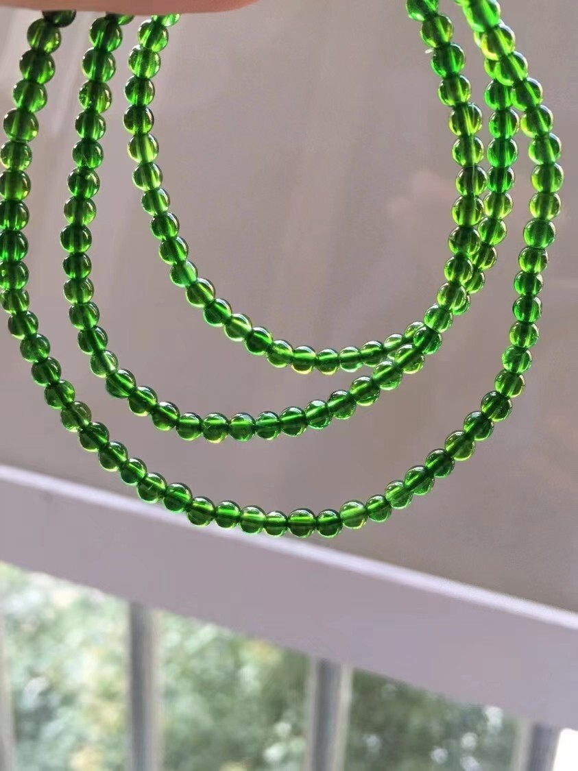 Genuine Natural Green Diopside Gemstone Round Beads Bracelet 3.5mm 3P