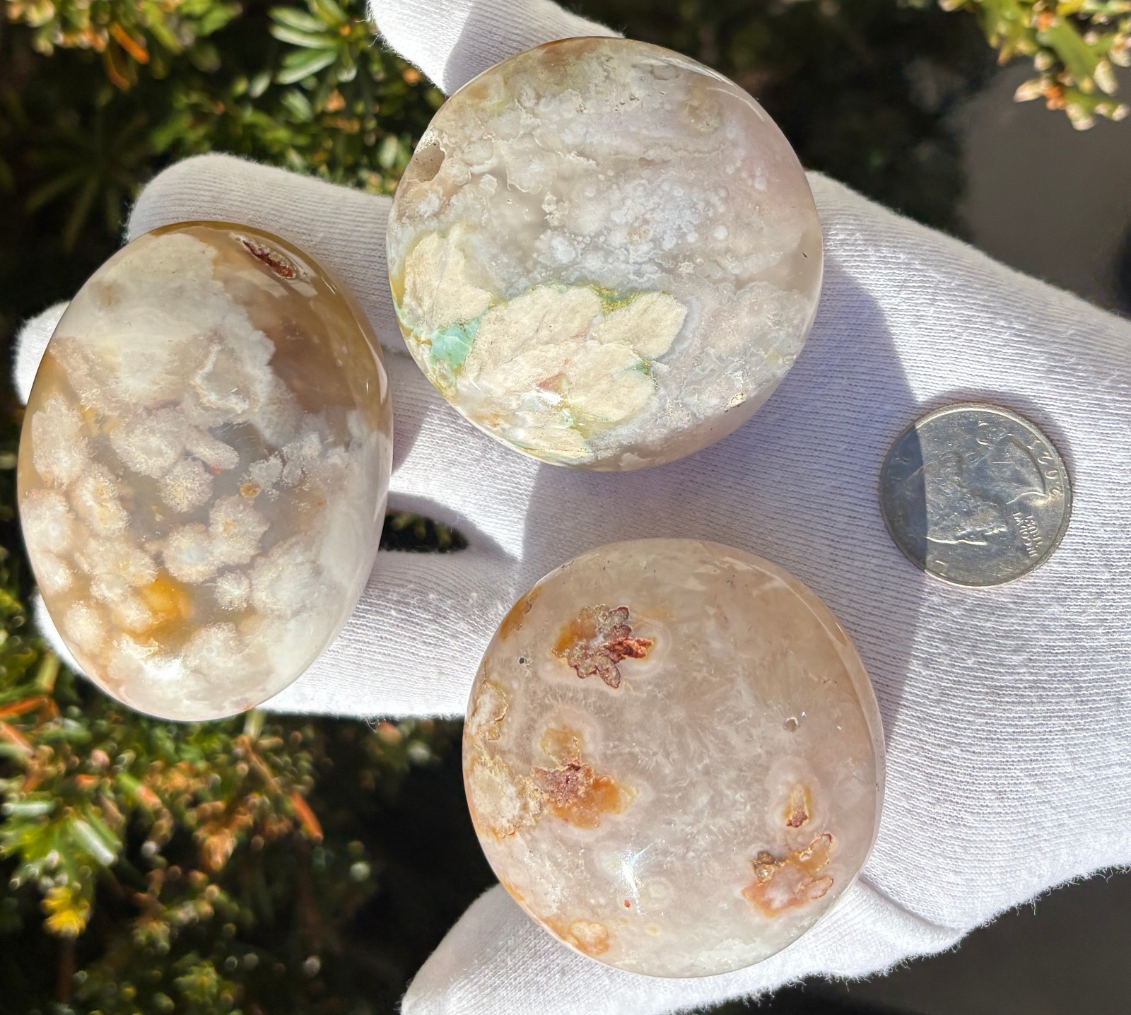 USA SALE 3/4Lb 367g LOT 3 FLOWER BLOSSOM AGATE PALMSTONES Palm Stones Stone