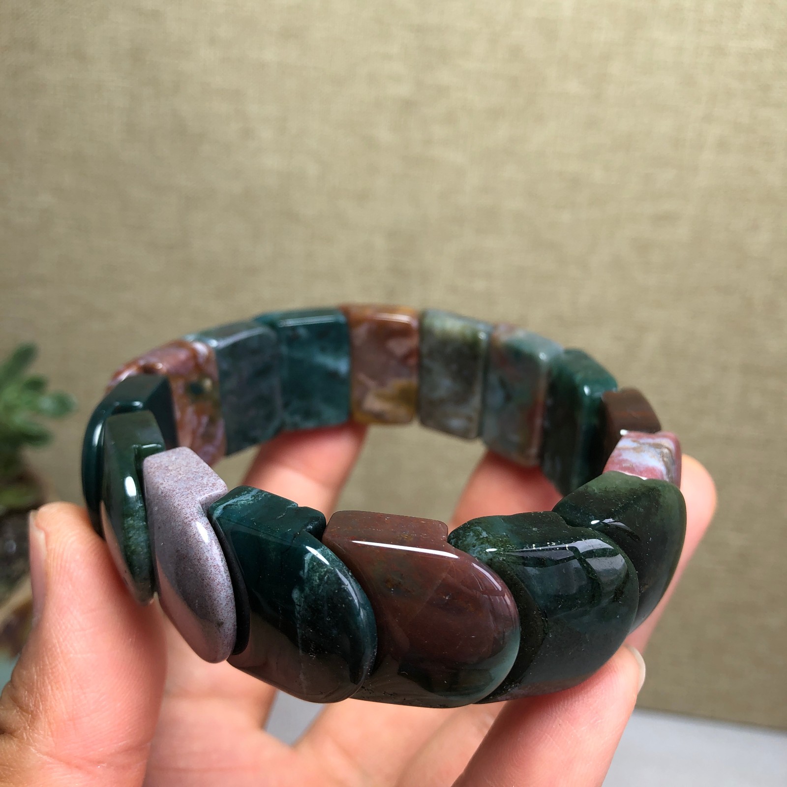 Top Natural Ocean Jasper Stone Bracelet colorful Gemstone Stretch Handmade A6149