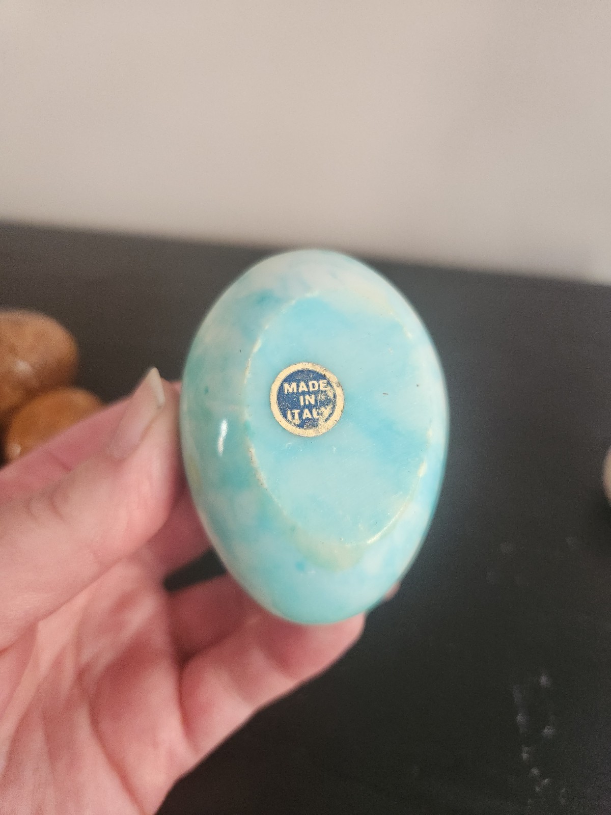 Group of 6 Stone / Ceramic Decorative Eggs – 1 Made in Italy