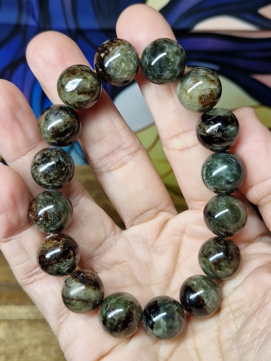 Rare Green Lepidolite 13mm Bead Stretch Bracelet 20.8cm