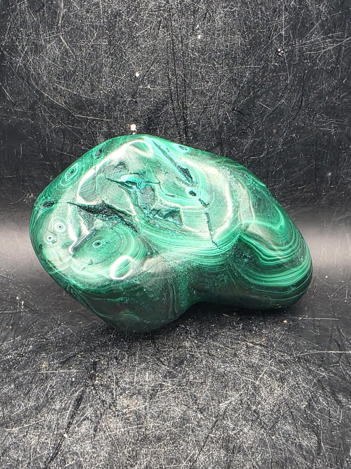 Malachite polished free form! 10 ounces, 3.2 inches long, 1.8″ wide!