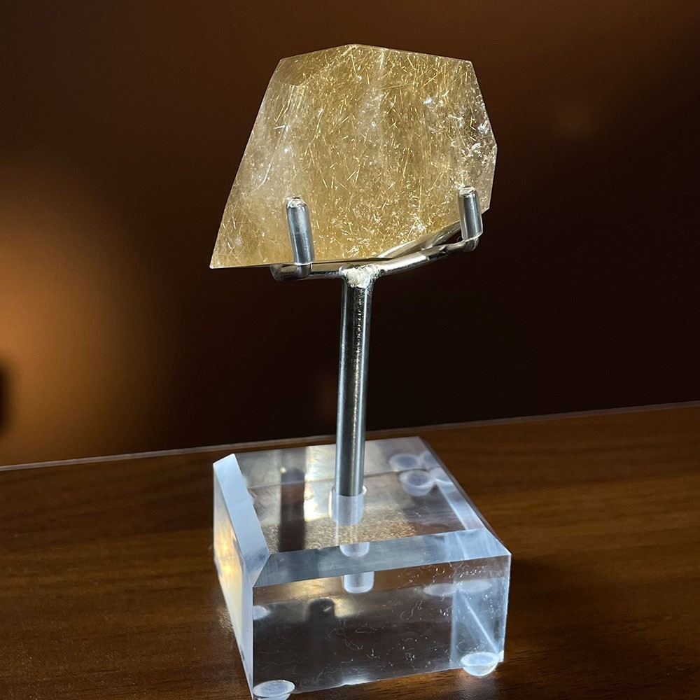 AAA+ Golden Rutilated Quartz Freeform on Stand | High Grade Gold Rutile Specimen