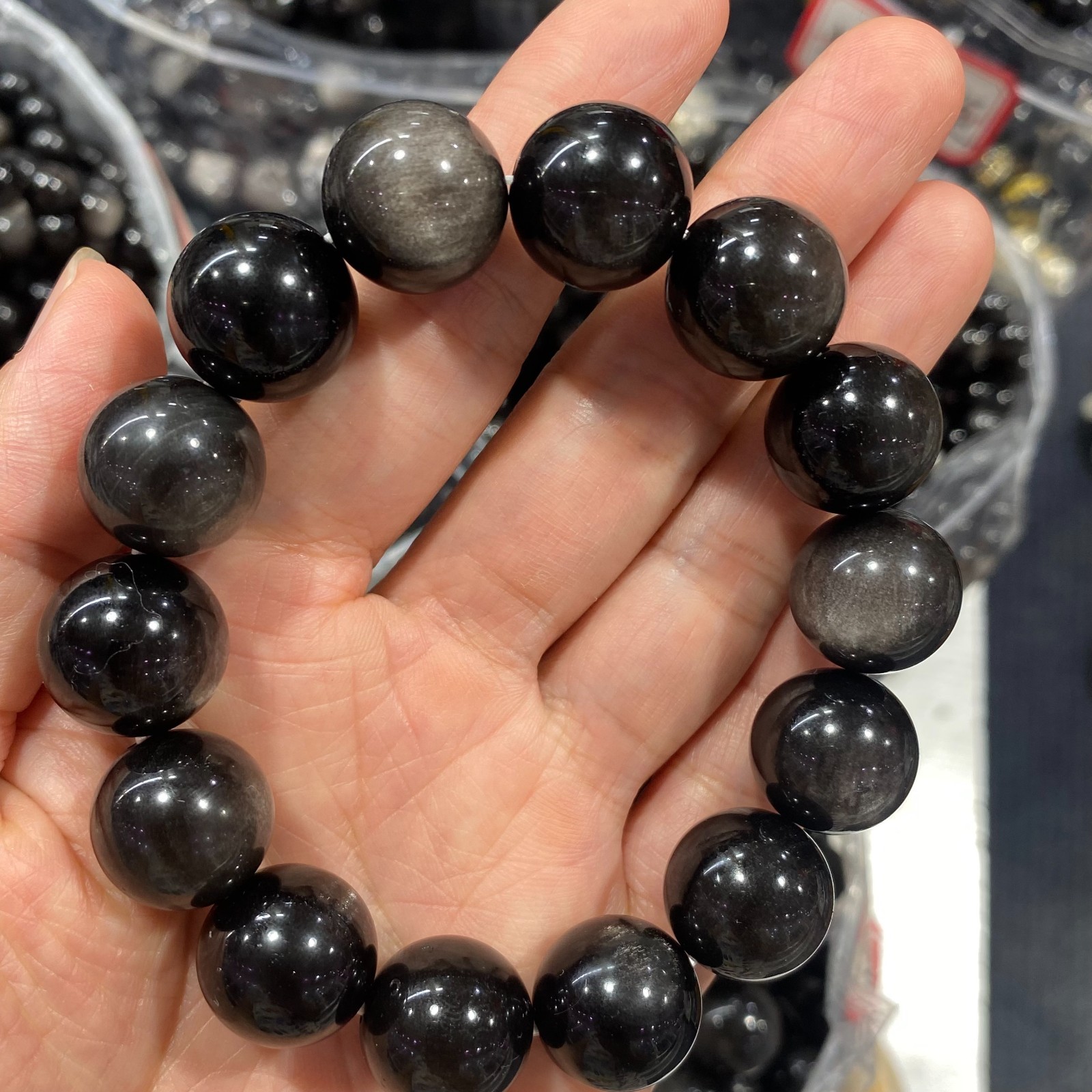 1Pcs silver obsidian bracelets 16mm