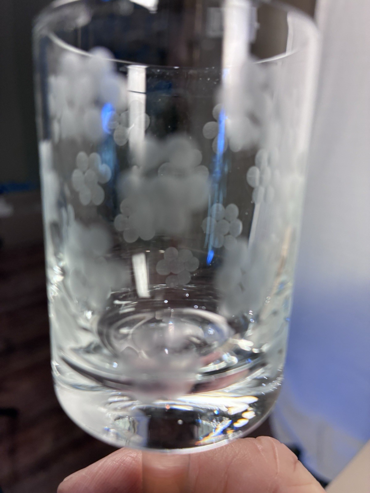 Crystal Sherry Cordial Stemware Glasses Etched Vintage Floral Designs 2 Ounce
